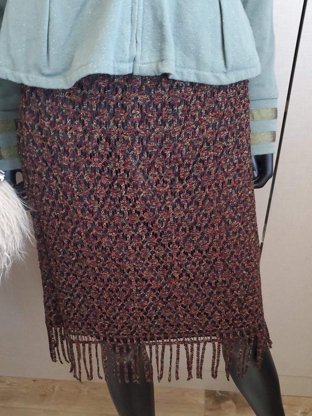Vintage Anna Sui Crochet Chenille Fringed Women's Multicolor Skirt